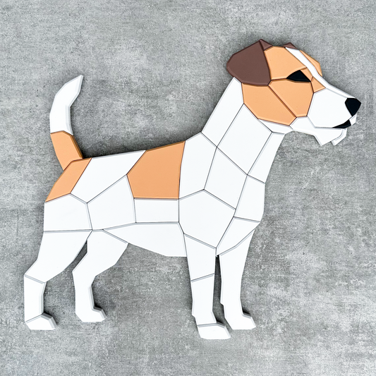 Polygonwandbild Jack Russel Terrier Oskar - Stehender Jack Russel Terrier (43 Einzeilteile)